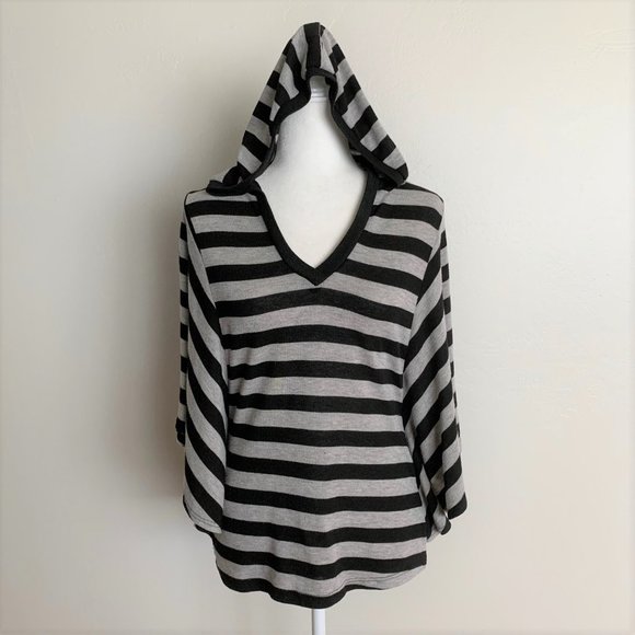 Forever 21 Tops - Forever 21 Black & Gray Bat Wing Striped Hood Top